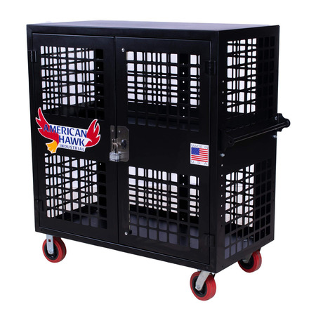 AMERICAN HAWK INDUSTRIAL Security Cart 60'' W x 25'' D x 54'' H - Locking Utility Cart With Adjustable Shelf AH1551BLK